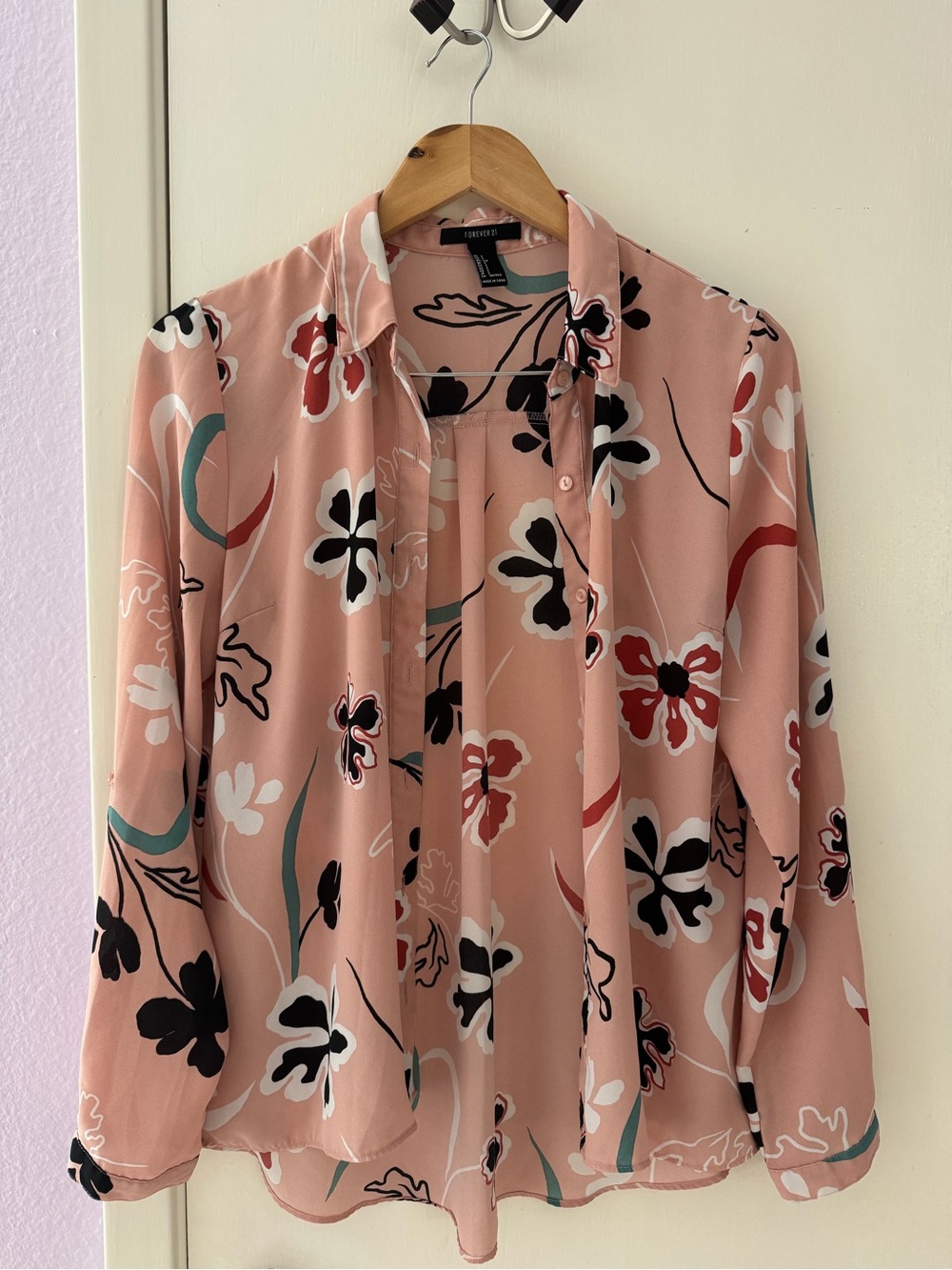 Discontinued Floral Pink Button-Down Blouse - Forever 21